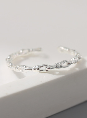 s925纯银素戒链条戒指女小众设计高级食指戒指女时尚个性开口