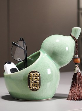 新中式入户进门口钥匙收纳玄关摆件元宝招财聚宝盆装饰品乔迁礼物