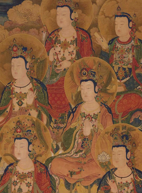 明朝功德佛像客厅玄关水陆法会绢布卷轴画等觉位十地菩萨画像挂画