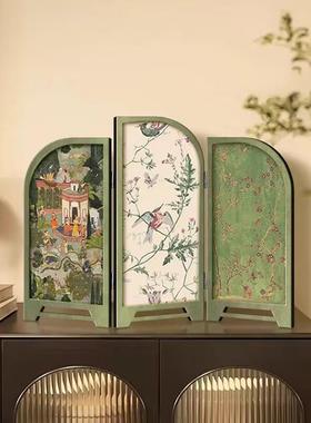 中花鸟彷古桌面摆件客厅创意小屏风装饰画 画古风山水玄关柜电视