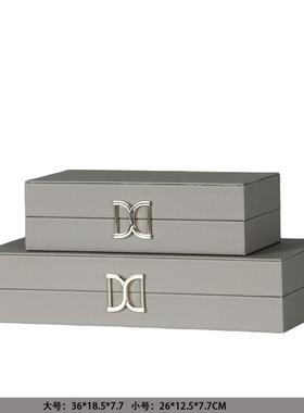 现代简约装饰盒编织纹皮面首饰盒样板间橱柜书房软装搭配收纳摆件