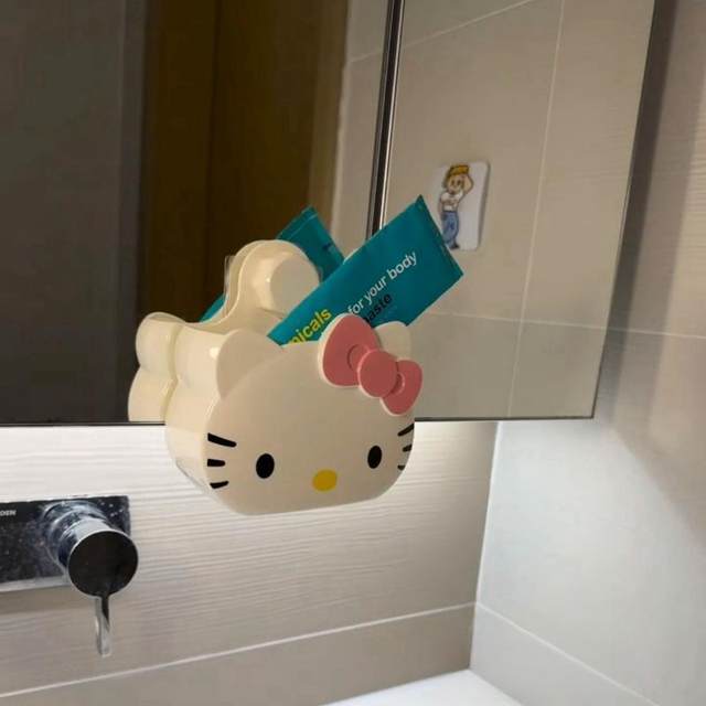 Cat bathroom toothpaste toothbrush wall hanging rack without punching bathroom drainage cartoon storage box