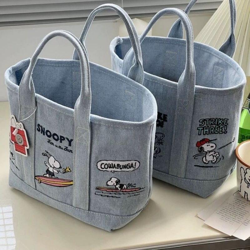史努比刺绣日系可爱帆布包宝妈外出手拎包便当包上班族手提包女 - 图0