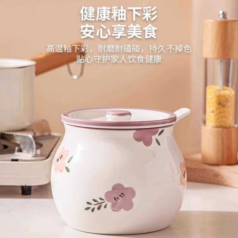 日式双耳陶瓷家用猪油罐带盖耐高温油泼辣子罐调料罐大容量釉下彩 - 图2