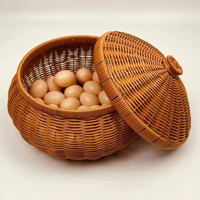 新中式手工藤编水果面包零食鸡蛋圆形干果盘家用手工编织篮子s,淘宝优惠券,粉丝福利购,淘宝优惠卷