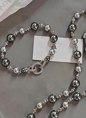 大溪地混彩色珍珠项链女轻奢小众高级感摆件颈链