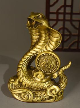 纯铜蛇摆件福字蛇吉祥物财蛇十二生肖蛇纯黄铜福字蛇招财蛇办公室