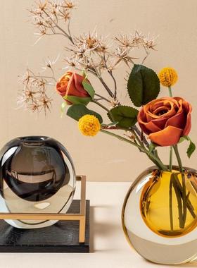 琉璃圆球琥珀花瓶现代厅干摆客明件插花轻奢透玻璃花器花餐桌玄关