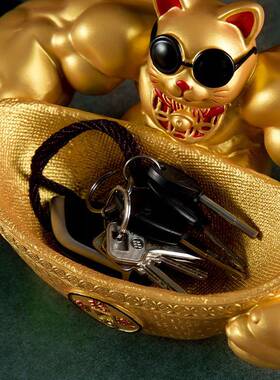 巨招财摆件猫麒麟肌脂肉聚宝盆臂树工艺家居创意饰1品元宝劫财猫