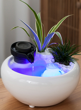 陶瓷流水摆件盆栽水培家居水景招财办公桌面客厅喷泉鱼缸乔迁礼品