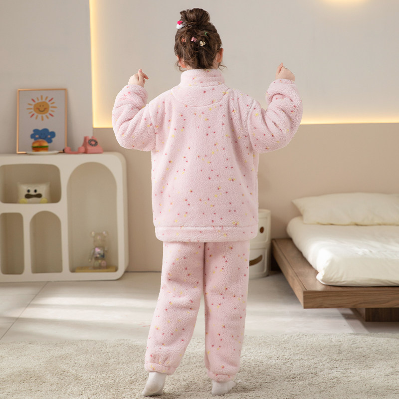 都市丽人儿童珊瑚绒睡衣女童冬季加绒加厚2025新款女孩家居服套装,淘宝优惠券,粉丝福利购,淘宝优惠卷