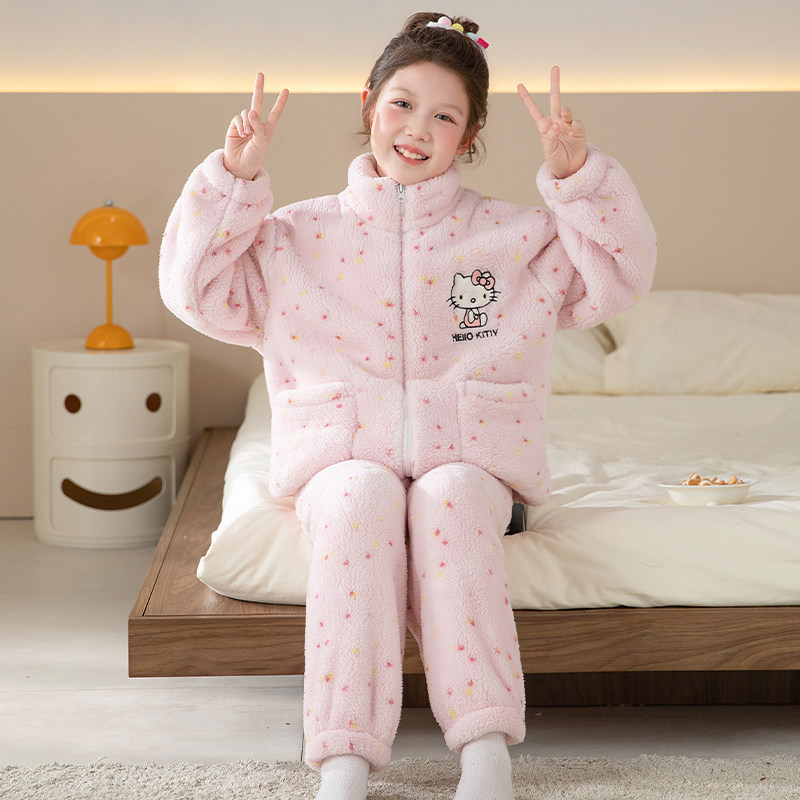 都市丽人儿童珊瑚绒睡衣女童冬季加绒加厚2025新款女孩家居服套装,淘宝优惠券,粉丝福利购,淘宝优惠卷