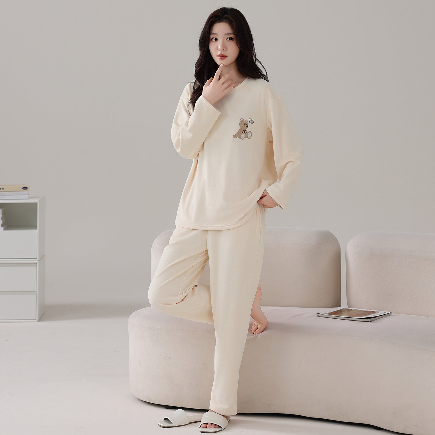 都市丽人海岛绒睡衣女士秋冬季珊瑚绒卡通小熊套头薄绒家居服套装,淘宝优惠券,粉丝福利购,淘宝优惠卷