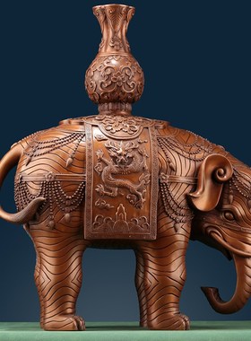 紫铜大象摆件一对《太平有象》客厅财位吸水象特大号铜大象工艺品