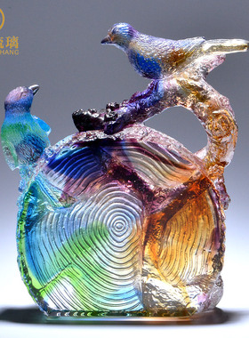 金婚结婚50周年纪念日礼物喜鹊琉璃摆件玻璃工艺品家居摆设