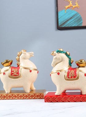 陶瓷马上有钱摆件新中式客厅酒柜装饰品办公室玄关开业乔迁礼物