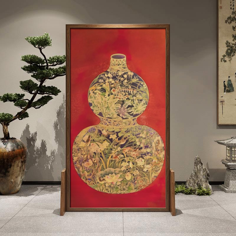新中式屏风隔断客厅实木茶室家用卧室进门遮挡餐厅可移动座屏葫芦 - 图1