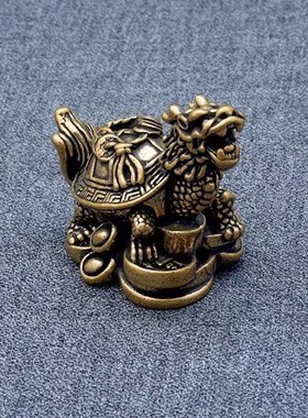 纯黄铜实心子母踩钱龙龟书桌办公桌摆件工艺品镇家宅摆件手把玩件