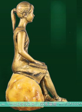 看书读书人物雕塑玻璃钢仿铜童趣小孩雕像校园文化铜雕景观摆件