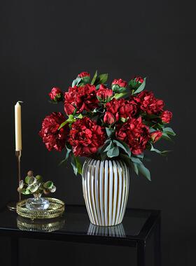 高端牡丹花人造花丝质花假花玫瑰干花花束餐桌装饰客厅装饰插花