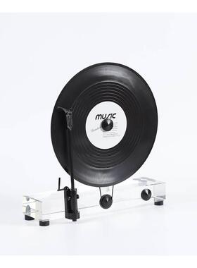 现代轻奢立式复古留声机黑胶唱片水晶创意摆件模型桌面书房样板间