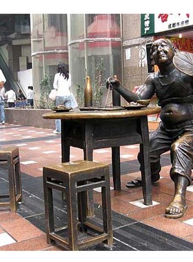 古代店小二玻璃钢饭店迎宾人物雕像定制铸铜火锅酒店餐厅门口雕塑