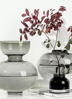 轻纯2020彩色玻璃家居饰摆装插件现代简约几何葫芦玻璃花瓶花奢摆