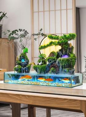 鱼缸假山循环流水生财客厅桌面乔迁新居礼品高山水景观加湿器摆件