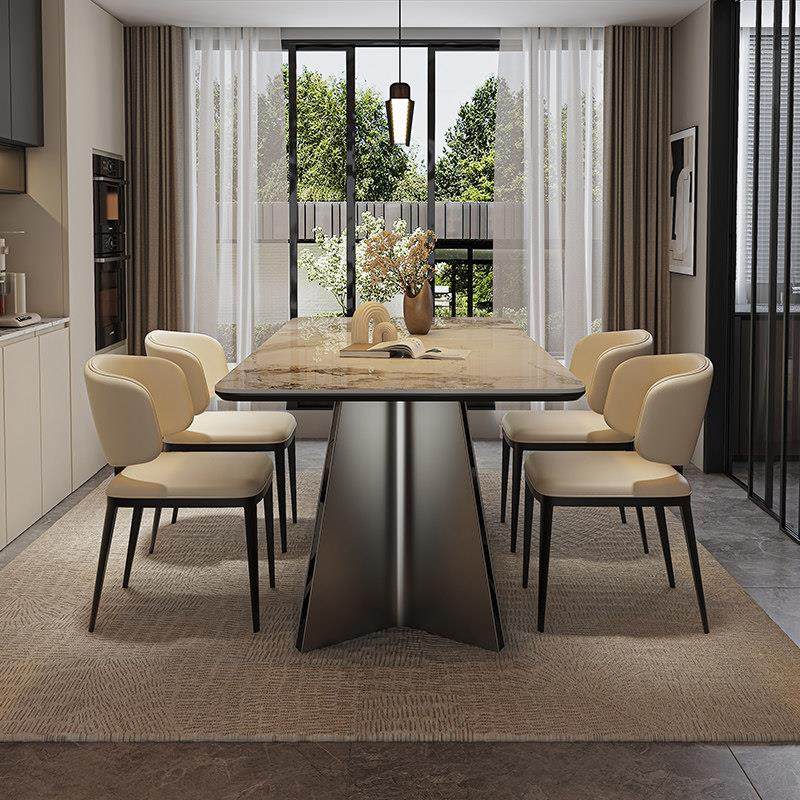 现代简约岩板餐桌椅子组合家用小户型饭厅吃饭桌子意式轻奢长方型,淘宝优惠券,粉丝福利购,淘宝优惠卷