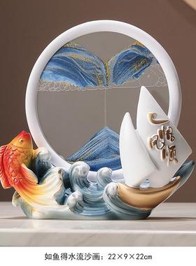 招财鹿流沙流沙麋鹿画沙漏摆摆件轻奢高档家居客厅柜电视柜公室酒