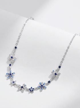 雅影蓝色花朵S925纯银手链女