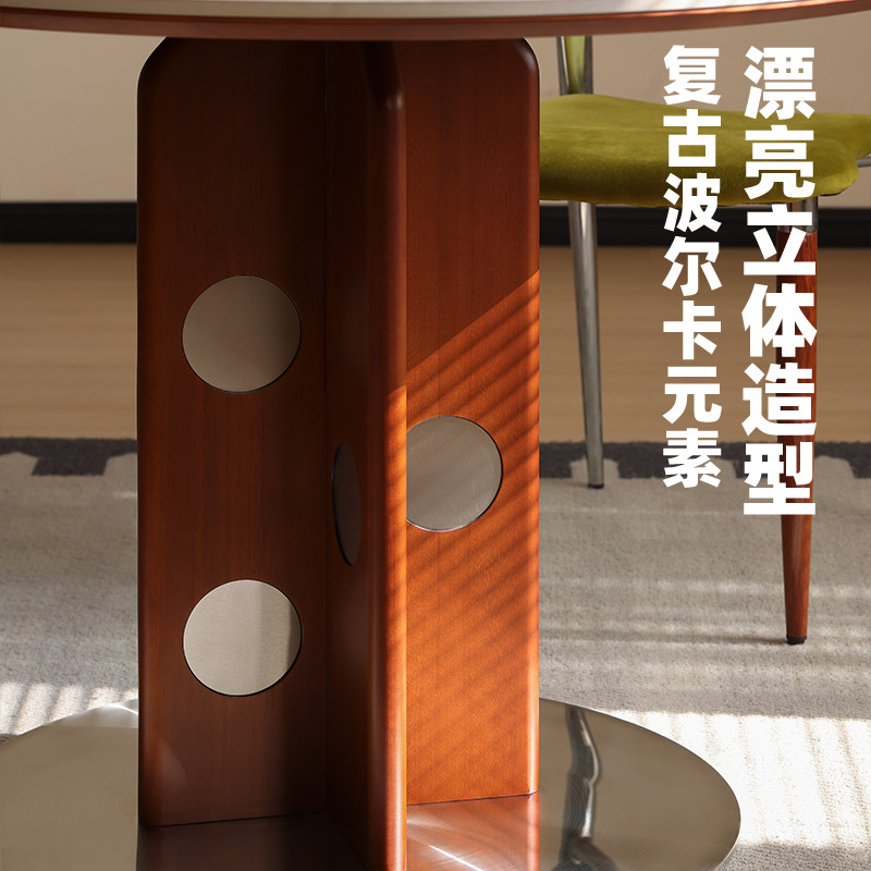【小万家具】实木岩板餐桌家用小户型洞石圆桌中古风包豪斯餐桌椅,淘宝优惠券,粉丝福利购,淘宝优惠卷