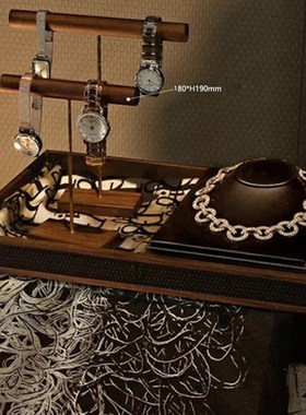 壹無界 样板间衣帽间梳妆台装饰品软装摆件胡桃木托盘展示架组合