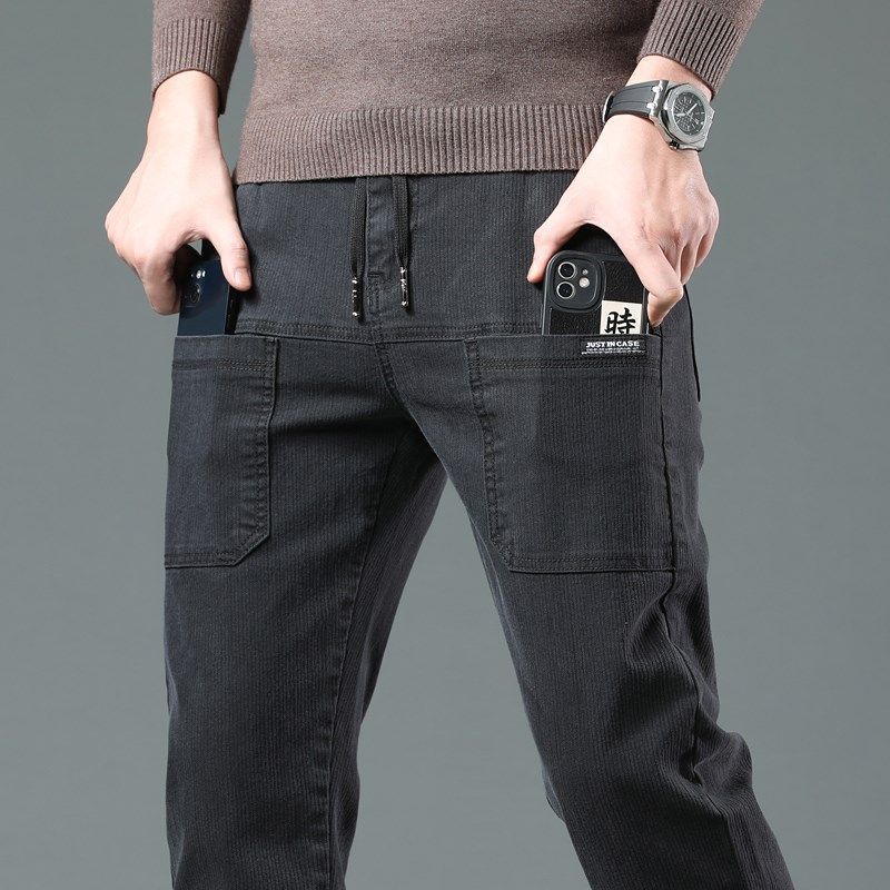 春秋款松紧拉链多口袋男士休闲裤宽松腰弹力直筒工装裤男款烟灰色,淘宝优惠券,粉丝福利购,淘宝优惠卷