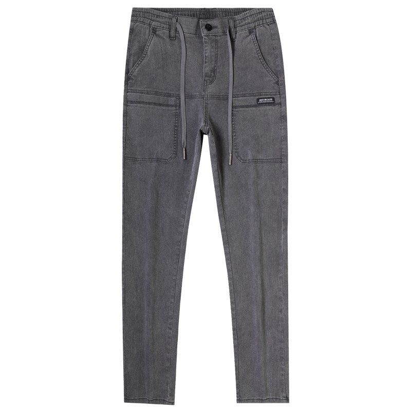 春秋款松紧拉链多口袋男士休闲裤宽松腰弹力直筒工装裤男款烟灰色,淘宝优惠券,粉丝福利购,淘宝优惠卷