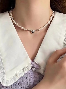 韩版天然不规则珍珠项链女夏轻奢高级感小众设计锁骨链配饰颈链