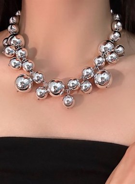 简约气质短款锁骨链女高级感冷淡风银色大串珠项链设计感小众颈链