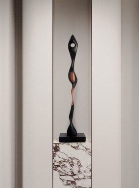 酒店样板间抽象实木雕塑摆件客厅玄关软装竖高艺术装饰品壁龛摆设