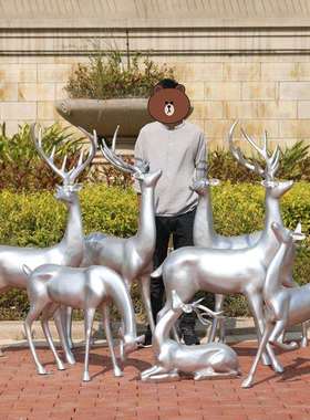 仿铜梅花鹿摆件户外商园林雕售楼部园场装饰庭院花摆件圣VIP诞小