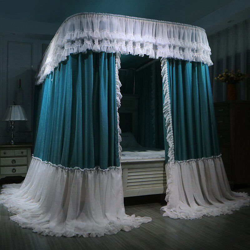 现货新款遮光挡风床幔家用欧式导轨蚊帐1.8m床2米u型轨道家用纹账 - 图2