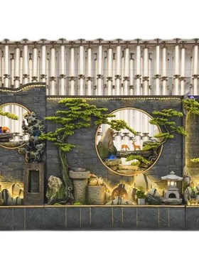 直角水幕墙屏风景观酒店装饰玄关摆件庭院别墅循环水假山流水喷泉