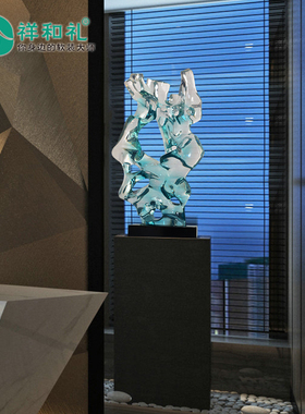 现代大型抽象琉璃摆件酒s店雕塑艺术品过道样板房落地玄关桌面摆