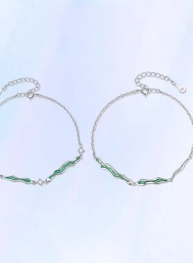 心动涟漪情侣手链一对水波纹银手镯刻字小众纪念好物送男朋友礼物