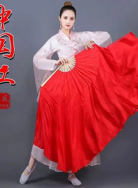 舞蹈扇子跳舞扇真丝双面纯色大红开场舞秧歌舞胶州扇子原版映山红