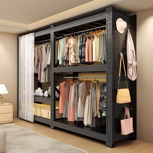 服饰货架衣柜简易组装卧室衣帽间收纳架子落地开放步入式角钢衣架 - 图2