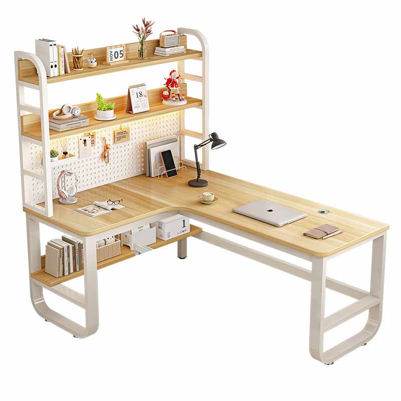 Solid wood corner desk bookshelf integrated home bedroom study table modern simple hole board desktop computer table