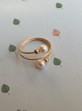 14K包金手工简约开口可调节戒指天然淡水珍珠时尚女闺蜜学生指环