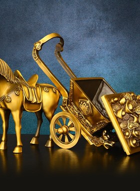 全铜马拉聚宝盆摆件马拉车马送财马上发财店铺收银台装饰马拉金箱