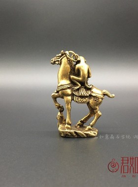 铜器小摆件马上封猴站立小马纯铜小摆件铜马上猴挂件猴骑马把玩件