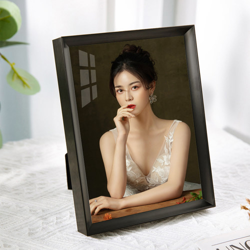 简约相框摆台高级感定制铝合金婚纱照打印洗照片定制水晶窄边桌摆 - 图1